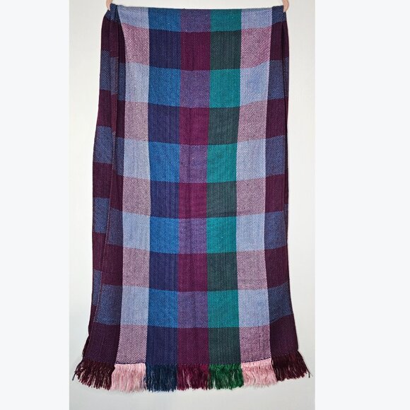 Woven Checkered Plaid Multicolor Oversized Scarf Wrap Stole - Picture 6 of 7